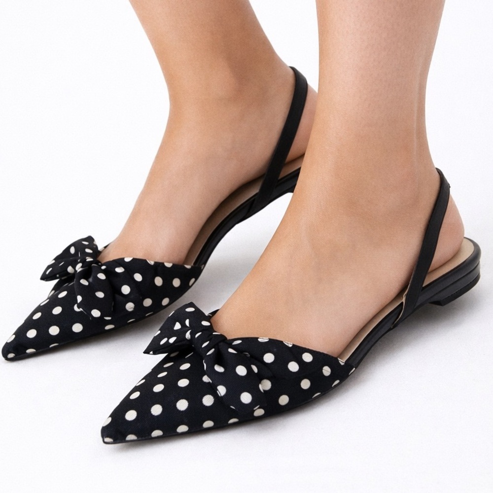 Ann Taylor Vintage Chic Y2K Polka Dot Slingback Pointed Flats Women’s Size 10M